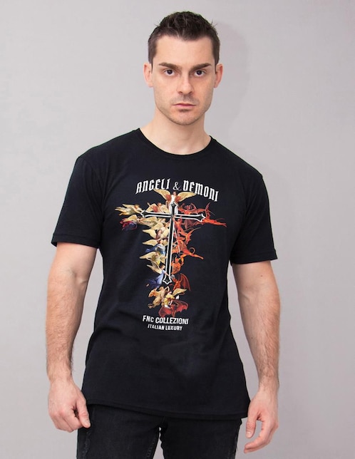 Playera FNC Collezioni Angeli E Demoni Cruz cuello redondo para hombre