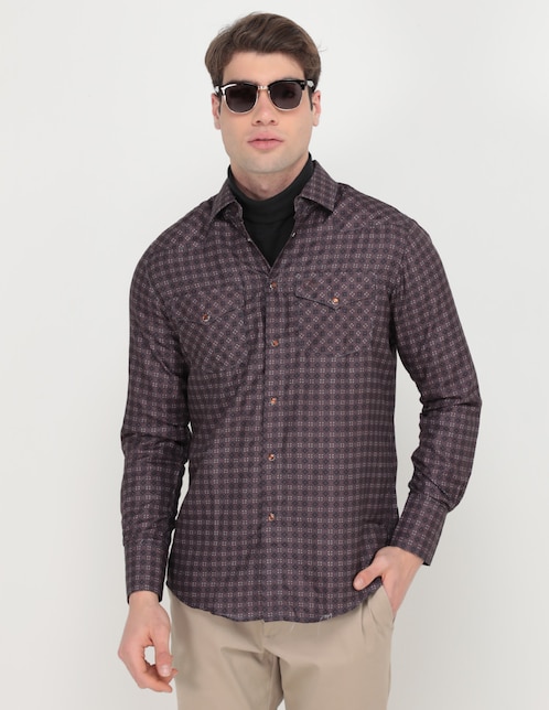 Camisa casual Pavini de algodón manga larga para hombre