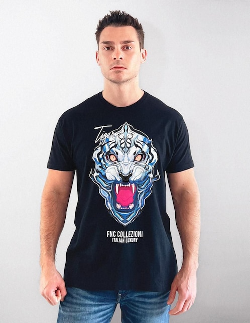Playera FNC Collezioni Tiger cuello redondo para hombre