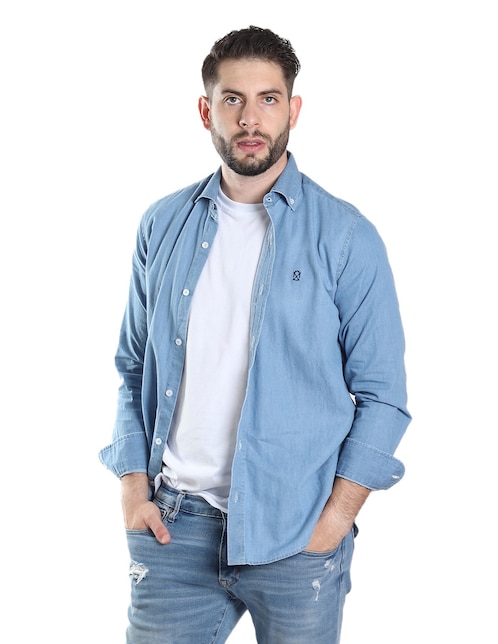 Camisa casual de mezclilla manga larga para hombre