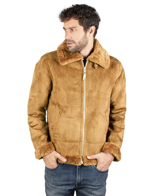 Chamarra greenlander de gamuza cuello a contraste para hombre