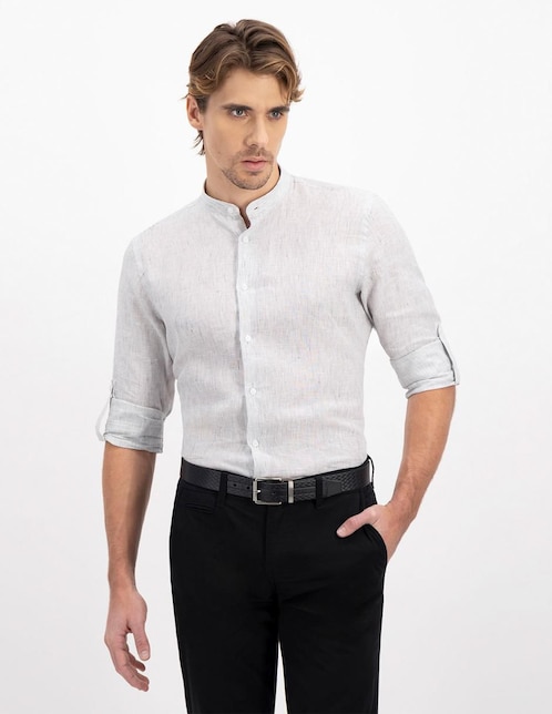 Camisa casual Men's Fashion de lino manga larga para hombre