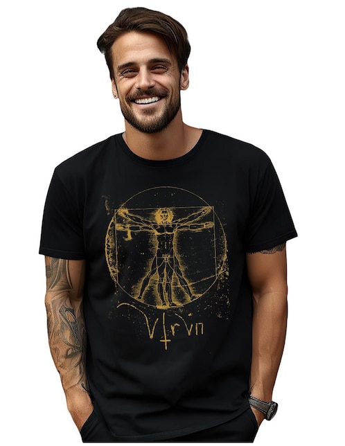 Playera Marëvnyk Alta Gama Vitruvian Man Da Vinci cuello redondo para hombre