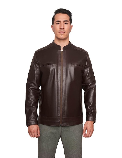 Chamarra de piel con bolsillos para hombre 1