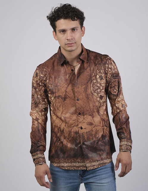 "camisa/sobrecamisa" casual benziny "de" (si aplica) poliéster y algodón "manga" larga "para hombre"