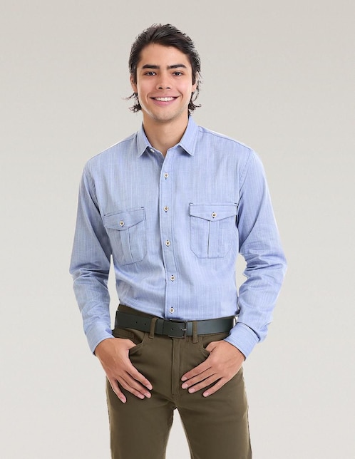 Camisa Business Casual Vittorio Forti de algodón manga larga para hombre