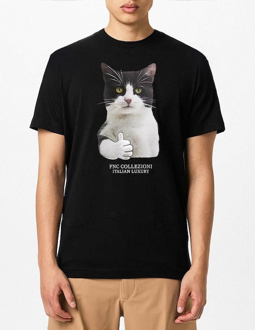 Playera FNC Collezioni Gato Ok cuello reodndo para hombre