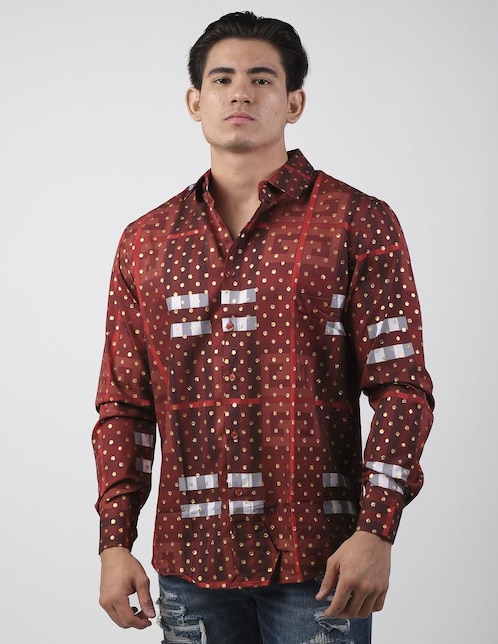 "camisa/sobrecamisa" casual pavini "de" (si aplica) poliéster y algodón "manga" larga "para hombre"