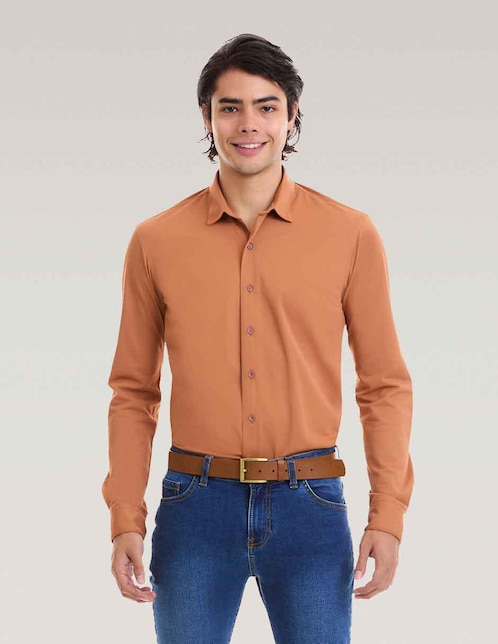Camisa casual Vittorio Forti de poliéster manga larga para hombre