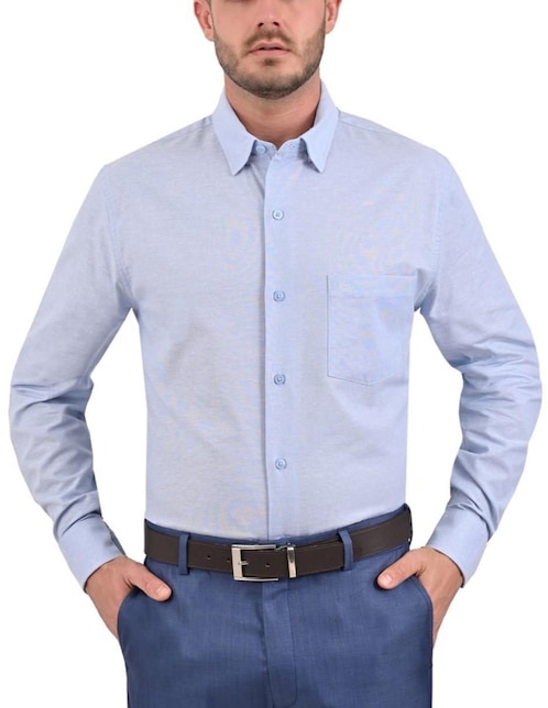 Camisa casual Sansabelt de algodón manga larga para hombre