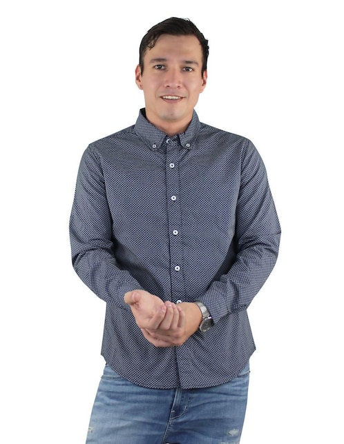 Camisa casual Breton de algodón manga larga para hombre