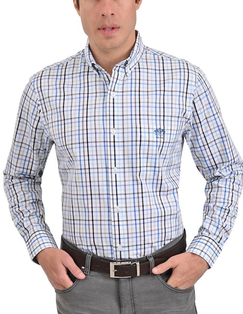 Camisa casual Buckingham de algodón manga larga para hombre