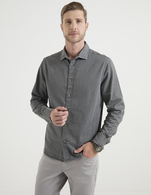 Camisa casual Jbe de algodón manga larga para hombre