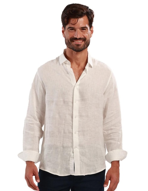 Camisa casual de lino manga larga para hombre 1