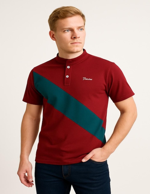 Playera Pecana cuello mao para hombre