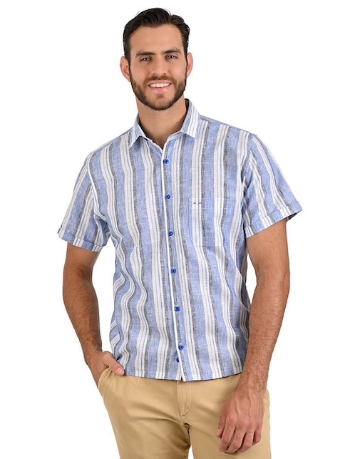 Camisa casual Michel Blanc de algodón manga larga para hombre