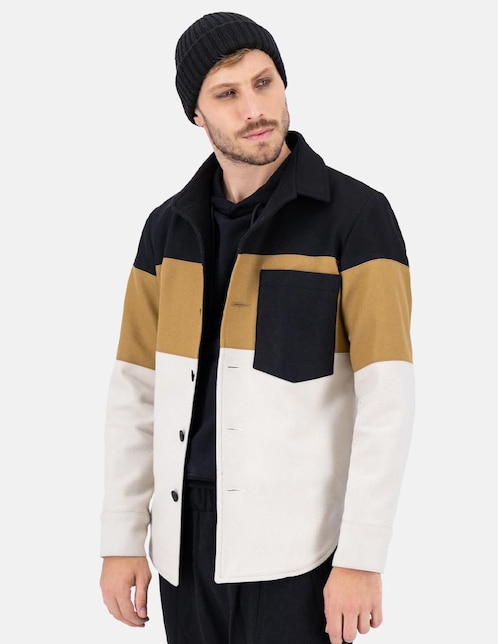 Abrigo Merkabá lana impermeable con bolsillos bloques de color para hombre