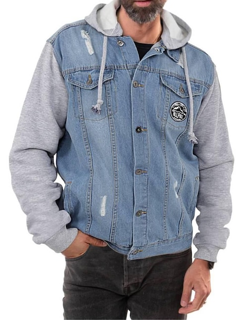 Chamarra denim de mezclilla capucha desmontable para hombre 1