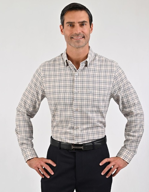 Camisa casual Sansabelt de algodón manga larga para hombre