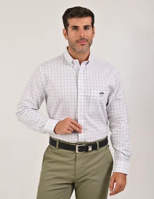 Camisa casual Buckingham de algodón manga larga para hombre
