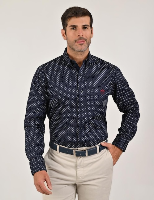 Camisa casual Buckingham de algodón manga larga para hombre