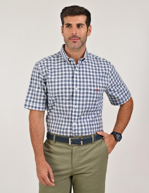 Camisa casual Buckingham de algodón manga corta para hombre