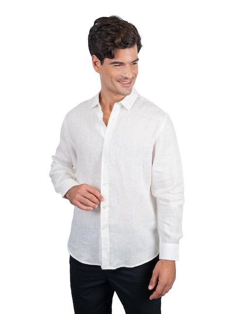 Camisa casual 98 Coast Av de lino manga larga para hombre