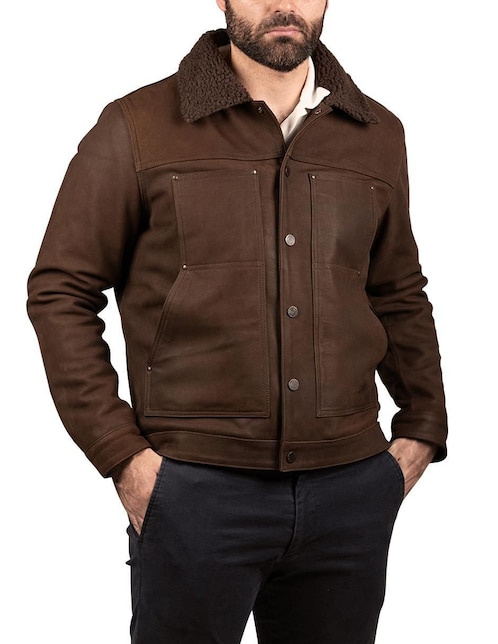 Chamarra casual Lastwolf de piel con bolsillos para hombre