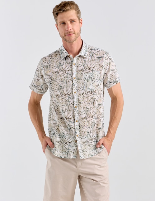 Camisa playa Jbe de algodón manga corta para hombre