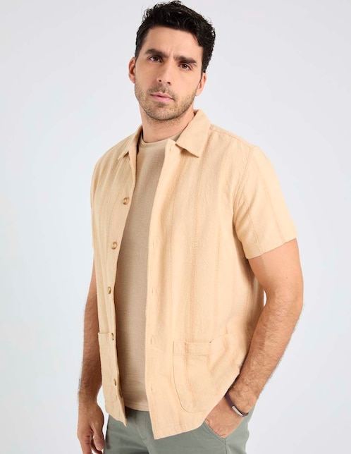 Sobrecamisa playa de algodón manga corta para hombre 1