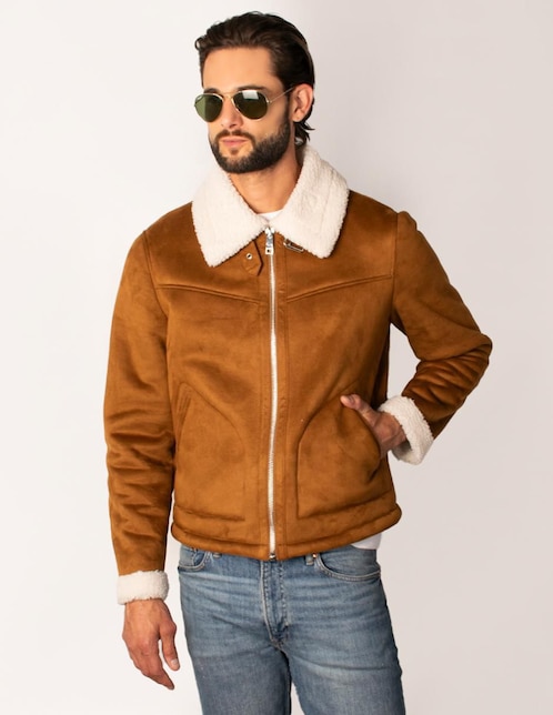 Chamarra casual cuello a contraste para hombre 1