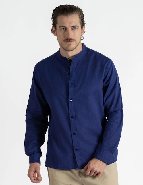 Camisa casual 98 Coast Av de algodón y lino manga larga para hombre