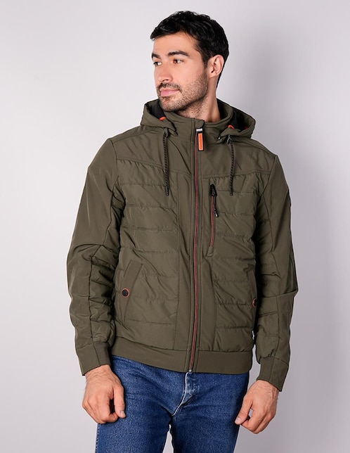 Chamarra capitonada capucha desmontable para hombre
