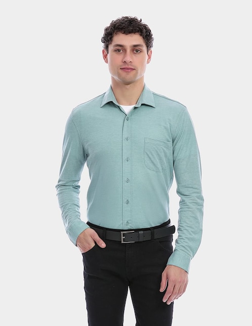 Camisa business casual manga larga para hombre 1