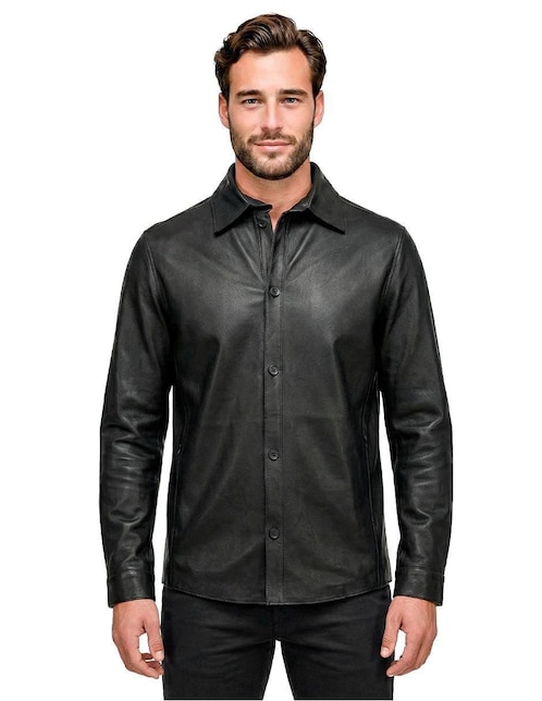 Chamarra casual Cuadra de piel para hombre