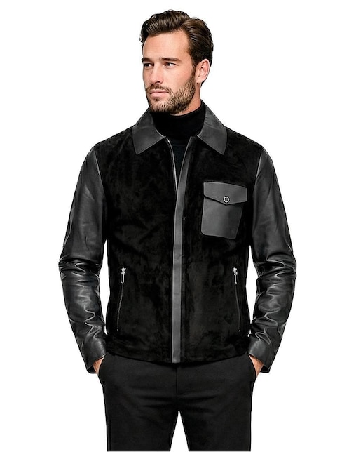 Chamarra casual Cuadra de piel para hombre