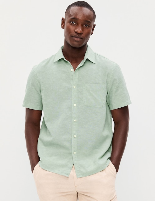 Camisa casual Old Navy de lino manga corta para hombre