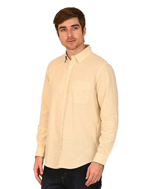 Camisa casual de algodón y lino manga larga para hombre 1
