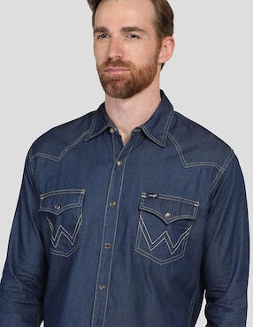 Camisa casual Wrangler de mezclilla manga larga para hombre
