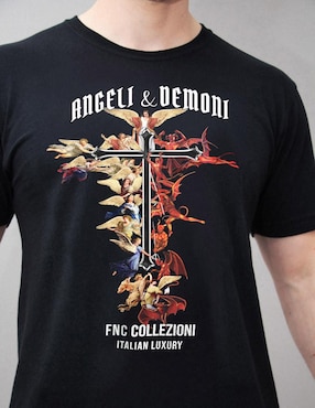 Playera FNC Collezioni Angeli E Demoni Cruz cuello redondo para hombre