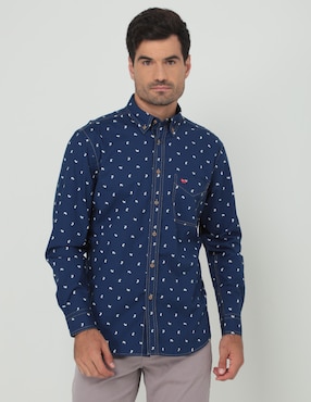 Camisa casual Ferrioni de algodón manga larga para hombre