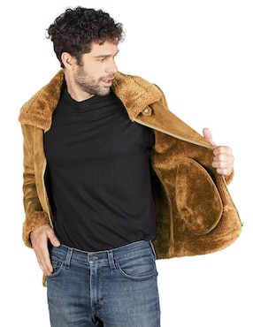 Chamarra greenlander de gamuza cuello a contraste para hombre