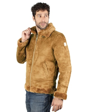 Chamarra greenlander de gamuza cuello a contraste para hombre