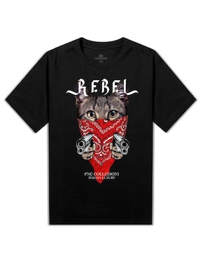 Playera FNC Collezioni Gato Rebel cuello redondo para hombre