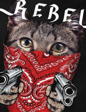 Playera FNC Collezioni Gato Rebel cuello redondo para hombre