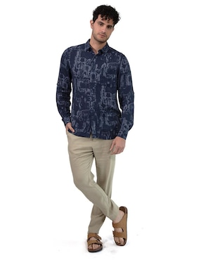 Camisa Casual Generra De Algodón Manga Larga Para Hombre