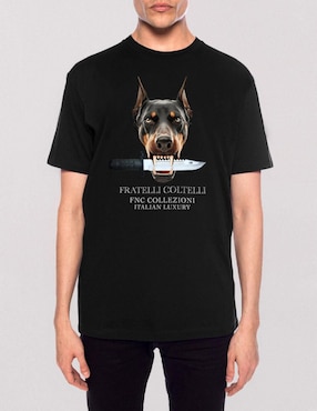 Playera FNC Collezioni Inferno Doberman Cuello Redondo Para Hombre