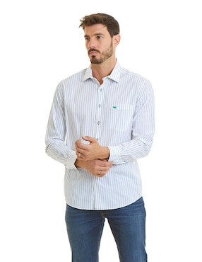 Camisa Casual Ferrioni De Algodón Manga Larga Para Hombre