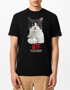 Playera FNC Collezioni Gato WTF Cuello Redondo Para Hombre