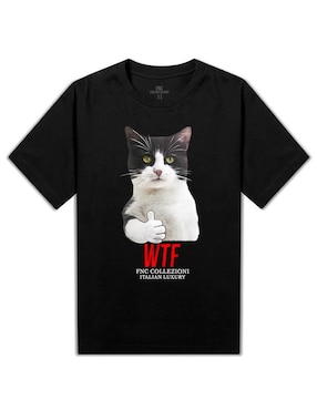 Playera FNC Collezioni Gato WTF cuello redondo para hombre